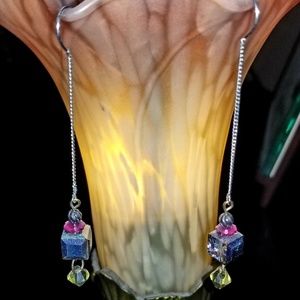 Iridescent Square Glass Prism Drop Earrings